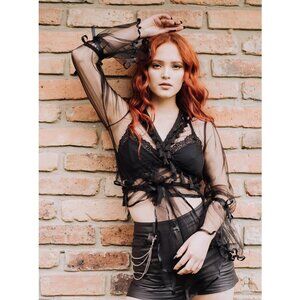 Maison Revolt – Sheer Tulle Wrap-Around Fringe Top (Sample Piece) – Size S